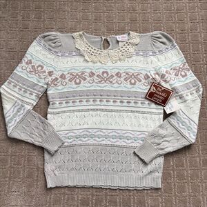 VTG Lace Collar Pullover Knit Sweater Women's M NWT 80s Twee Stranger Things NWT